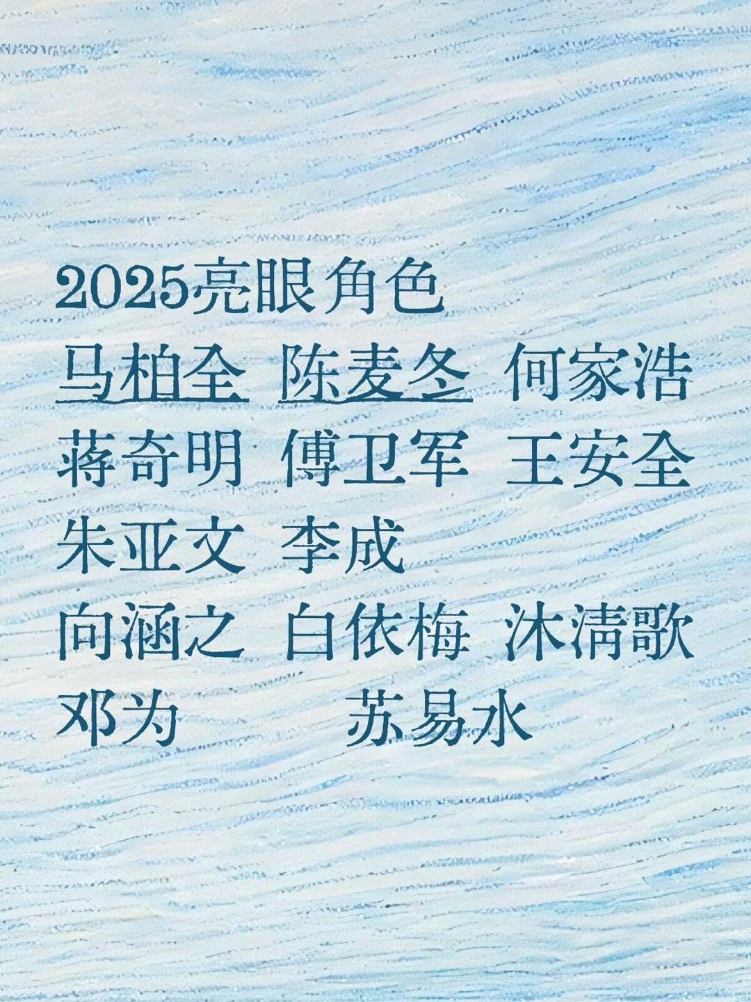 2025亮眼角色马柏全 陈麦冬 何家浩蒋奇明 傅卫军 王安全朱亚文 李成向涵之 