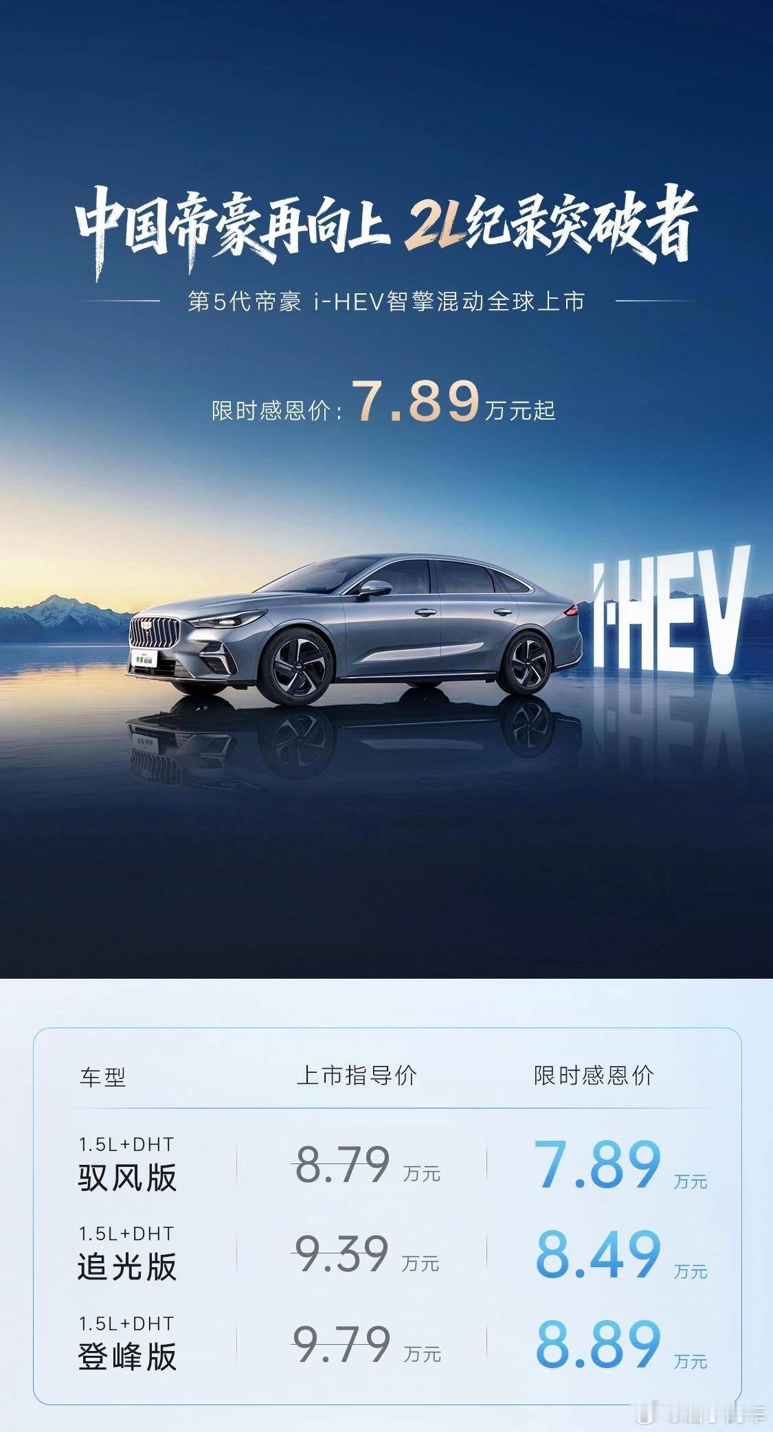 第5代帝豪i-HEV智擎混动1大技术突破，5大跃升一代中国帝豪再向上2L纪录突破