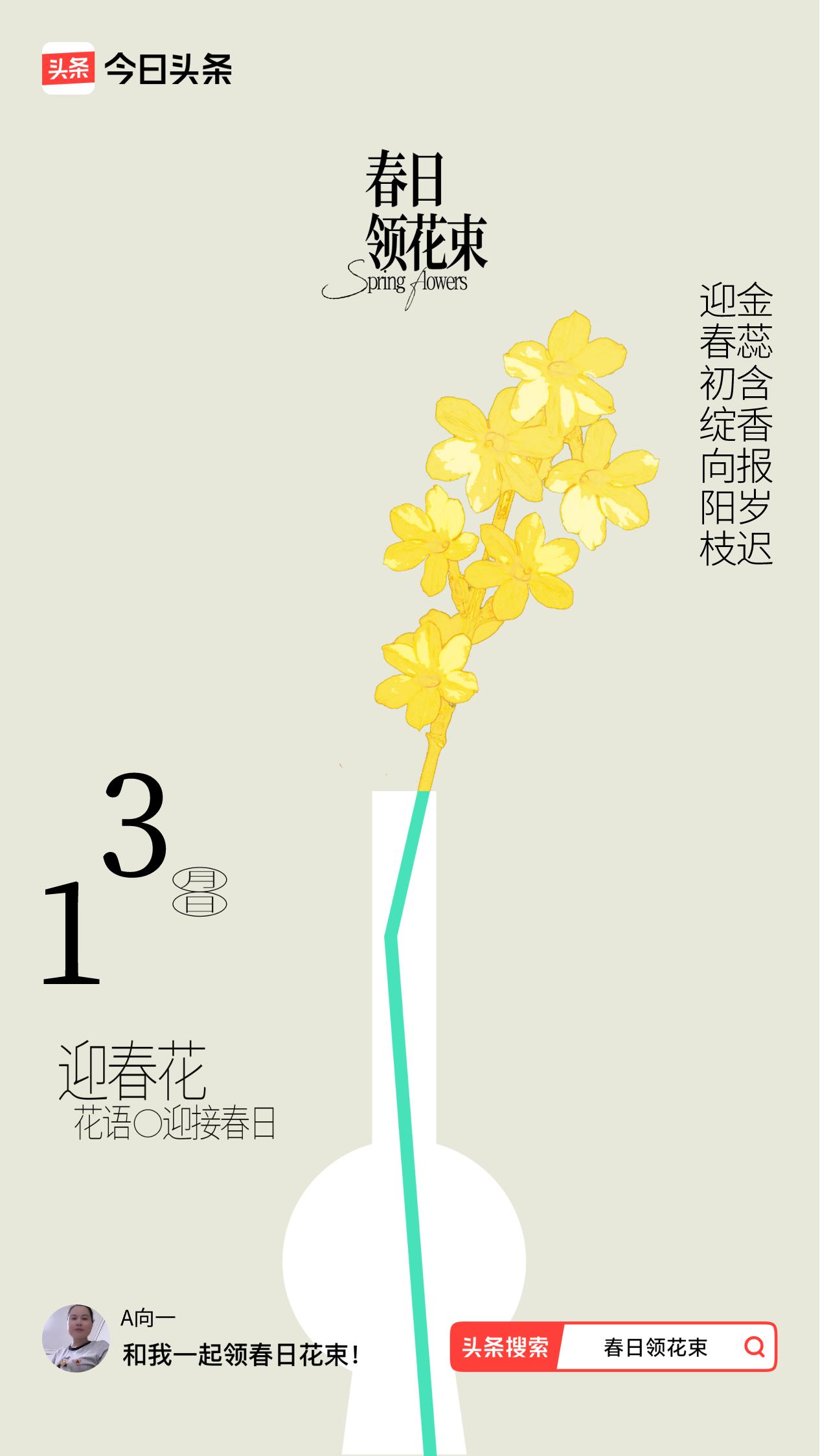 春日领花束我领到了春日花束：迎春初绽向阳枝，金蕊含香报岁迟，戳这里👉🏻快来领