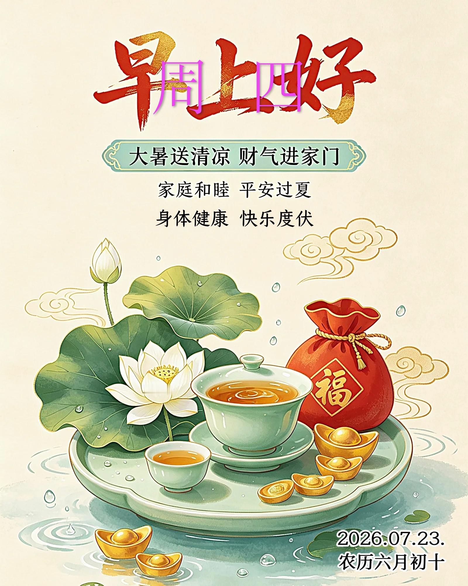 🌺大暑至夏意浓🌸💞²⁰²⁶/7.23.六月初十☀️⛵️周四好运,如意吉祥?
