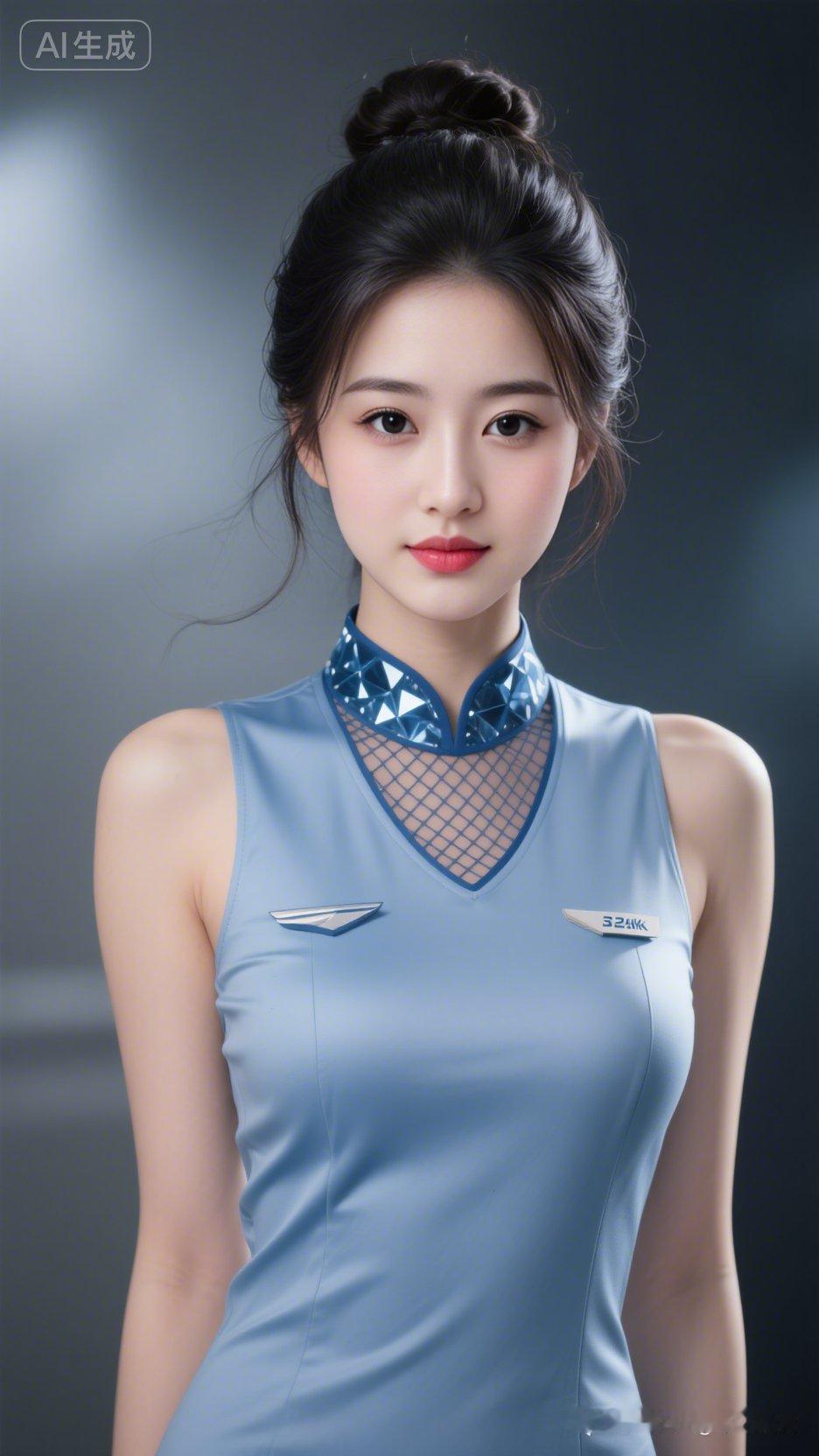 时尚气质美女身着精致粉衫，乌黑长发眉眼如画，肌肤晶莹娇嫩，身姿丰韵优美，浅笑凝望