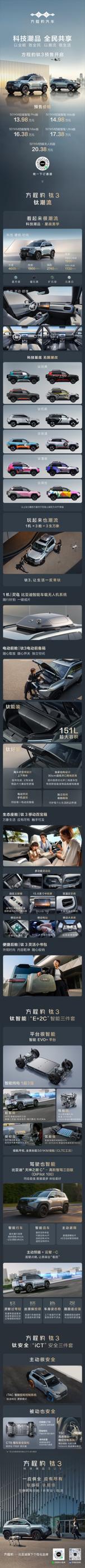 以全能，致全民；以潮流，敬生活
方程豹 钛3 正式开启预售
预售价格13.98万