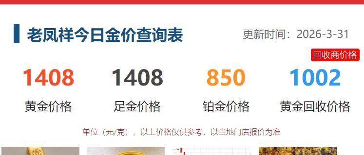 今天是3月31日，
作为以上海为发祥地的
传统黄金品牌老凤祥进行了价格调整。
