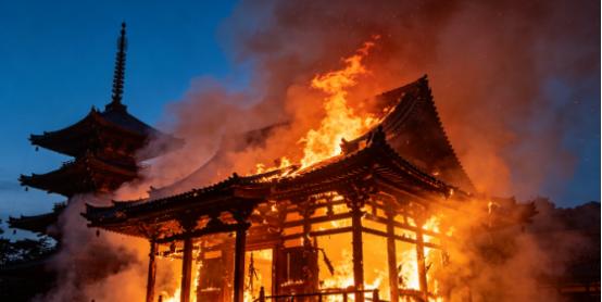 "天灾还是人祸？"5月16日，一把大火直接把一座近600年的日本寺庙烧成了废墟。