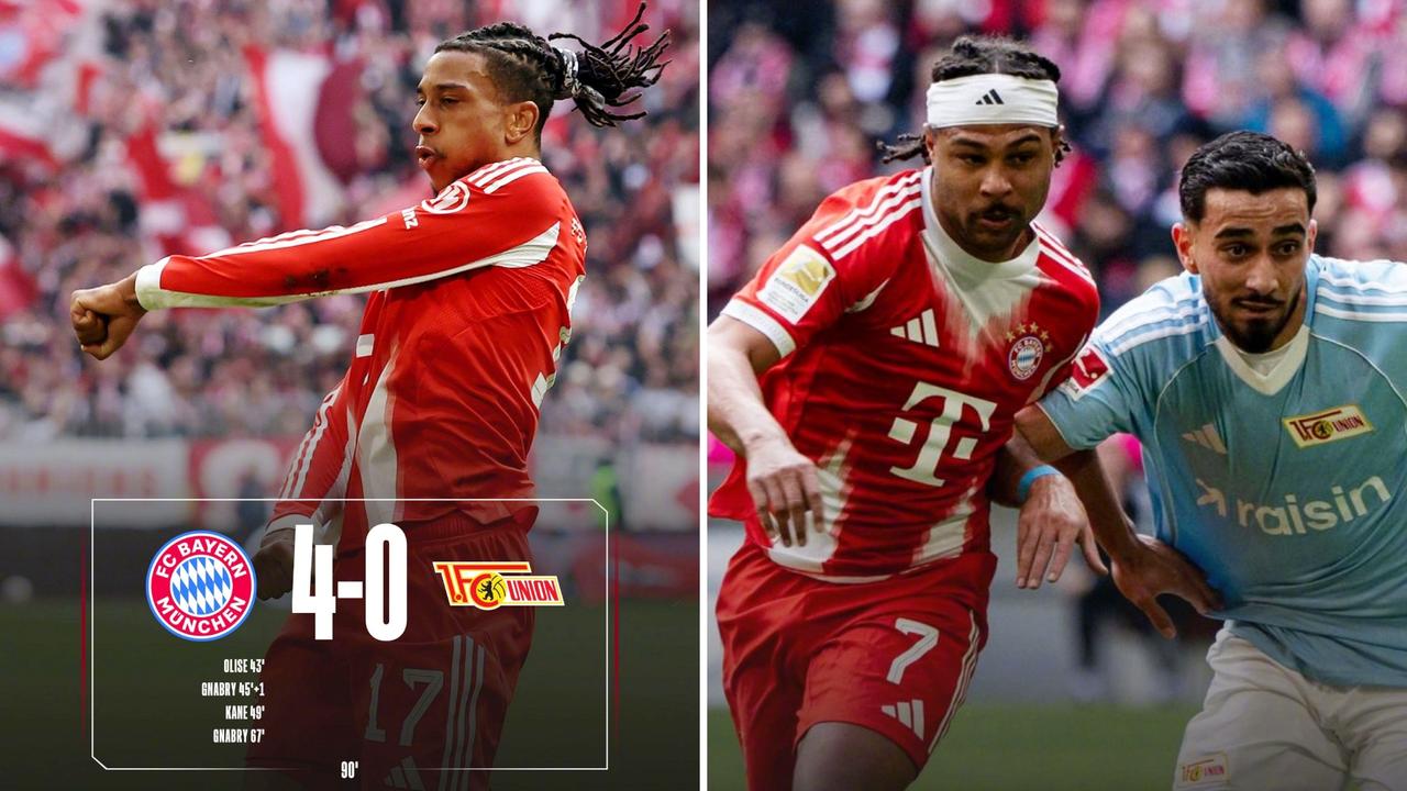 德甲：拜仁慕尼黑主场4-0大胜柏林联合，70分领跑榜首。
格纳布里双响，凯恩、奥