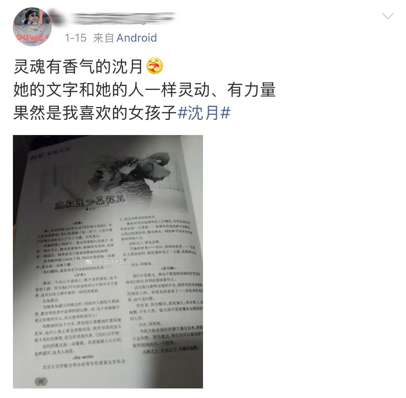 沈月粉丝吹的时候：是我姐姐写的，文笔真好！被揭发抄袭的时候：从未发表。沈月方打假