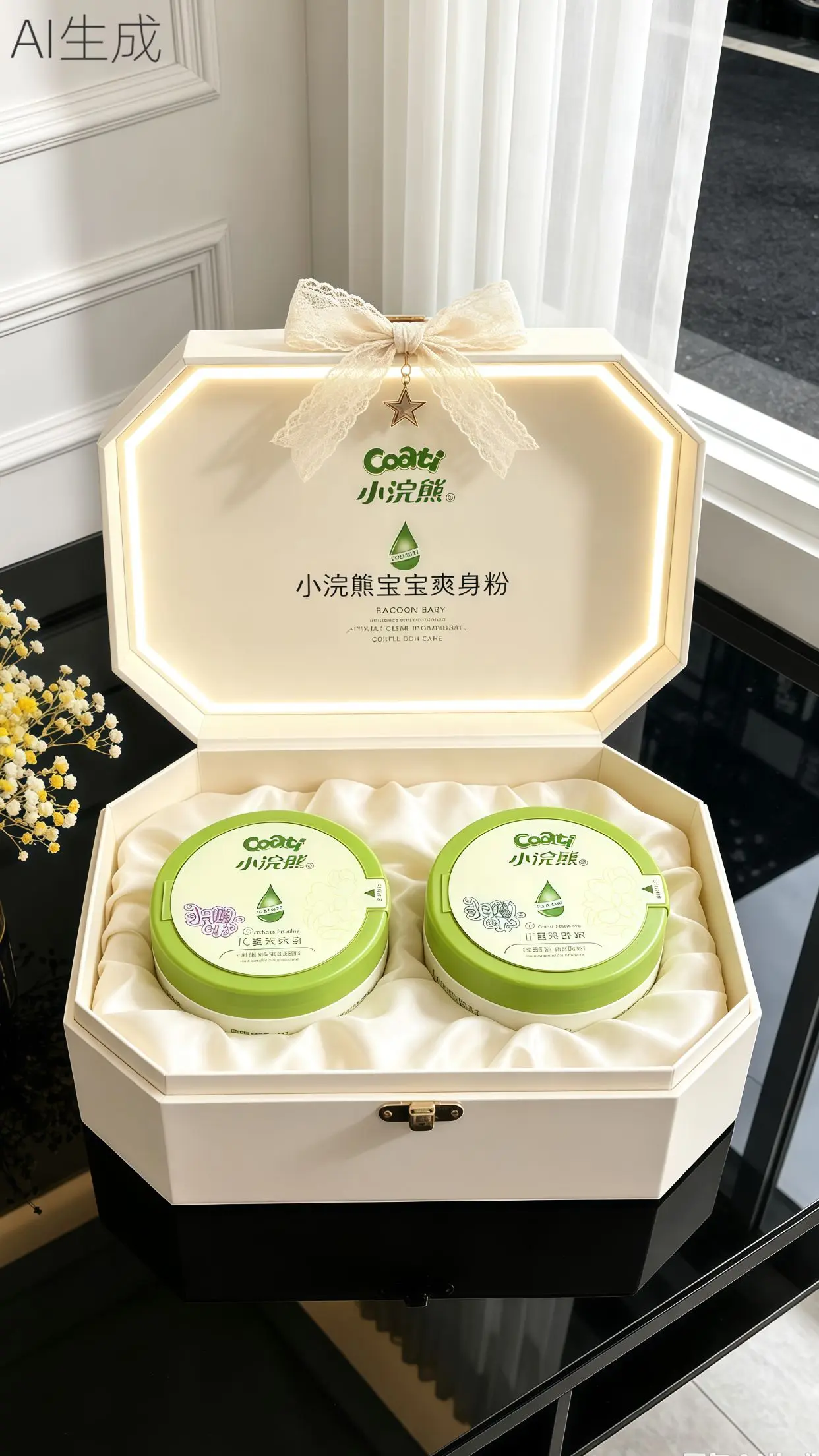 送新生儿礼物 小浣熊爽身粉
