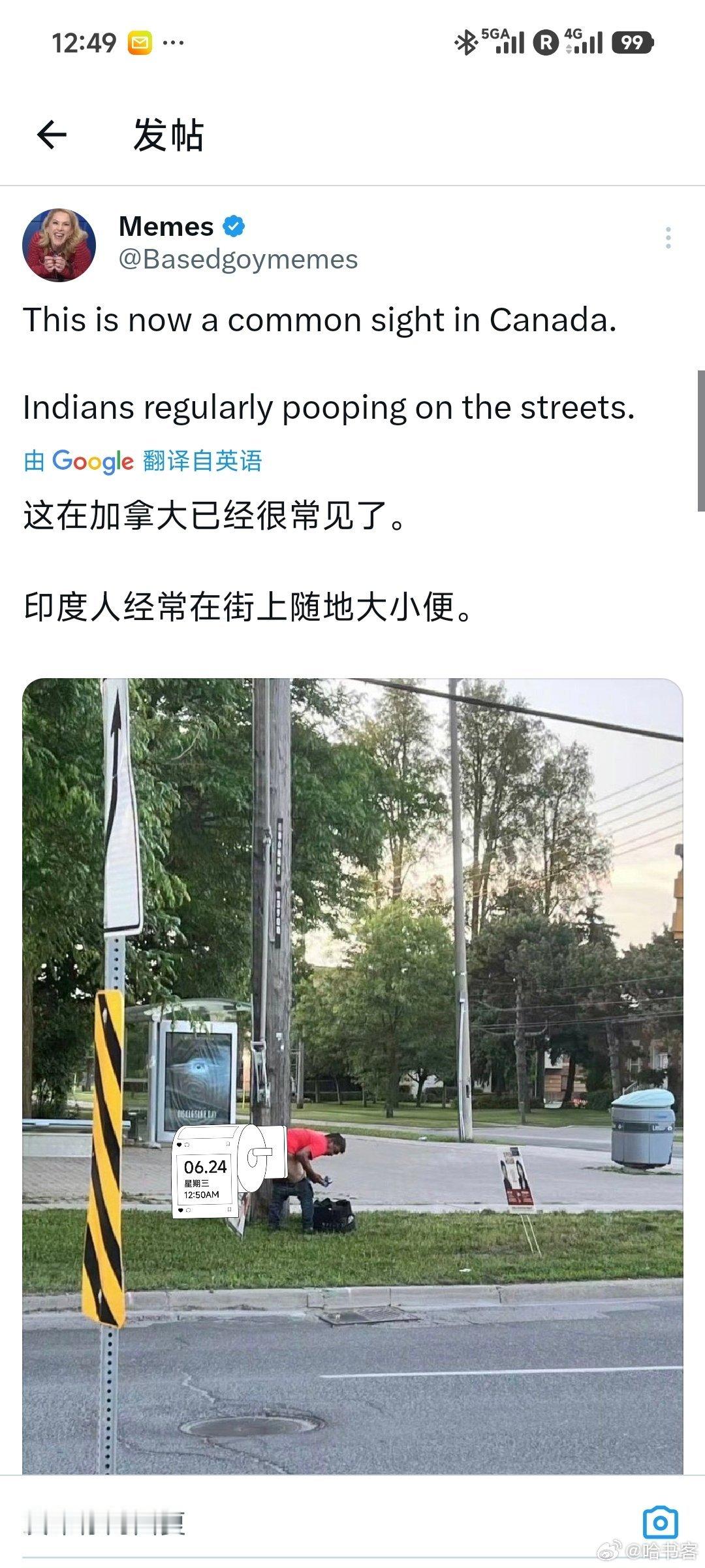 这在加拿大已经很常见了。 印度人经常在街上随地大小便。印度