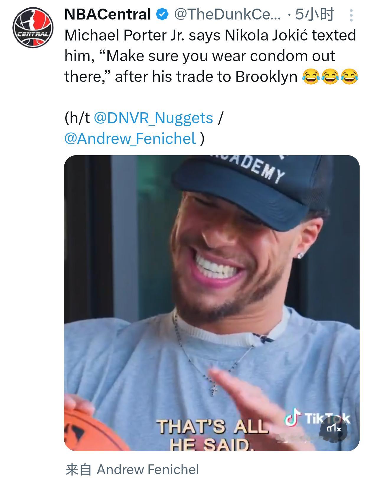 波特聊到了约基奇对他的忠告戴好T[doge]nba ​​​