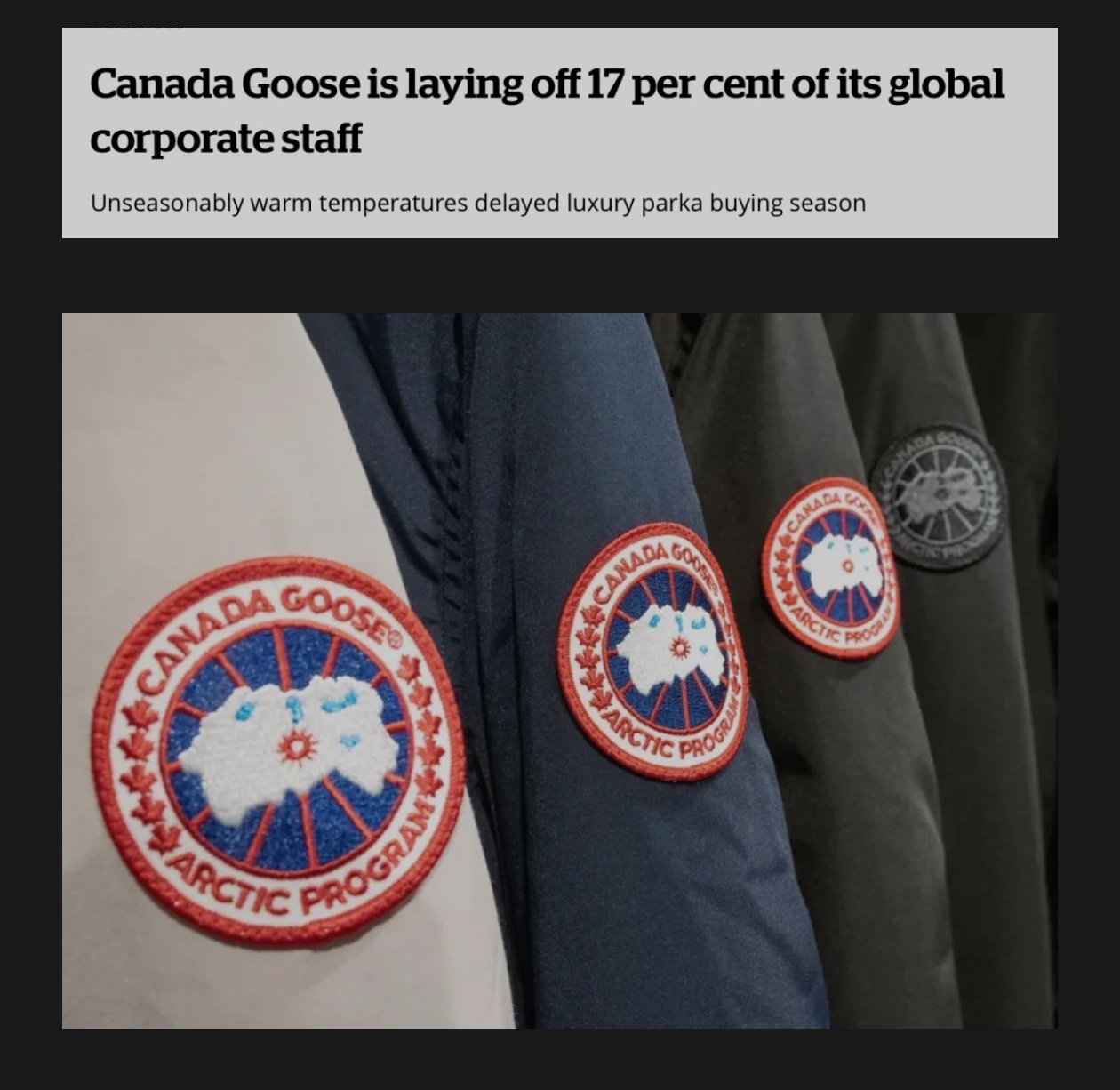 加拿大的国宝品牌“Canada Goose”突然对外宣布了一个惊人消息，公司要一