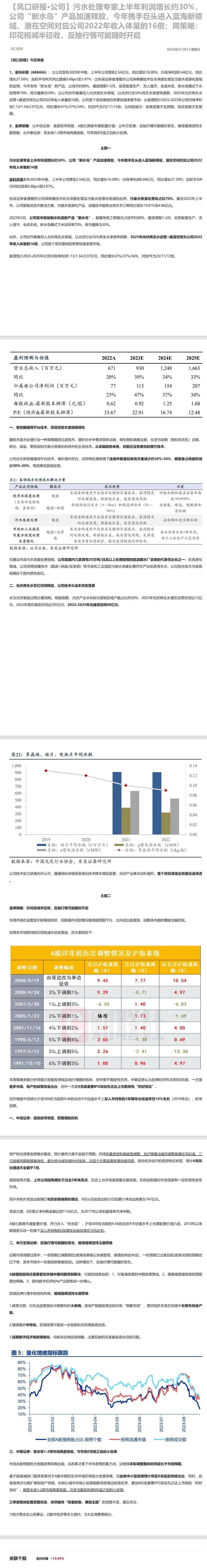 污水处理专家上半年利润增长约30%，公司“新水岛”产品加速释放，今年携手巨头进入