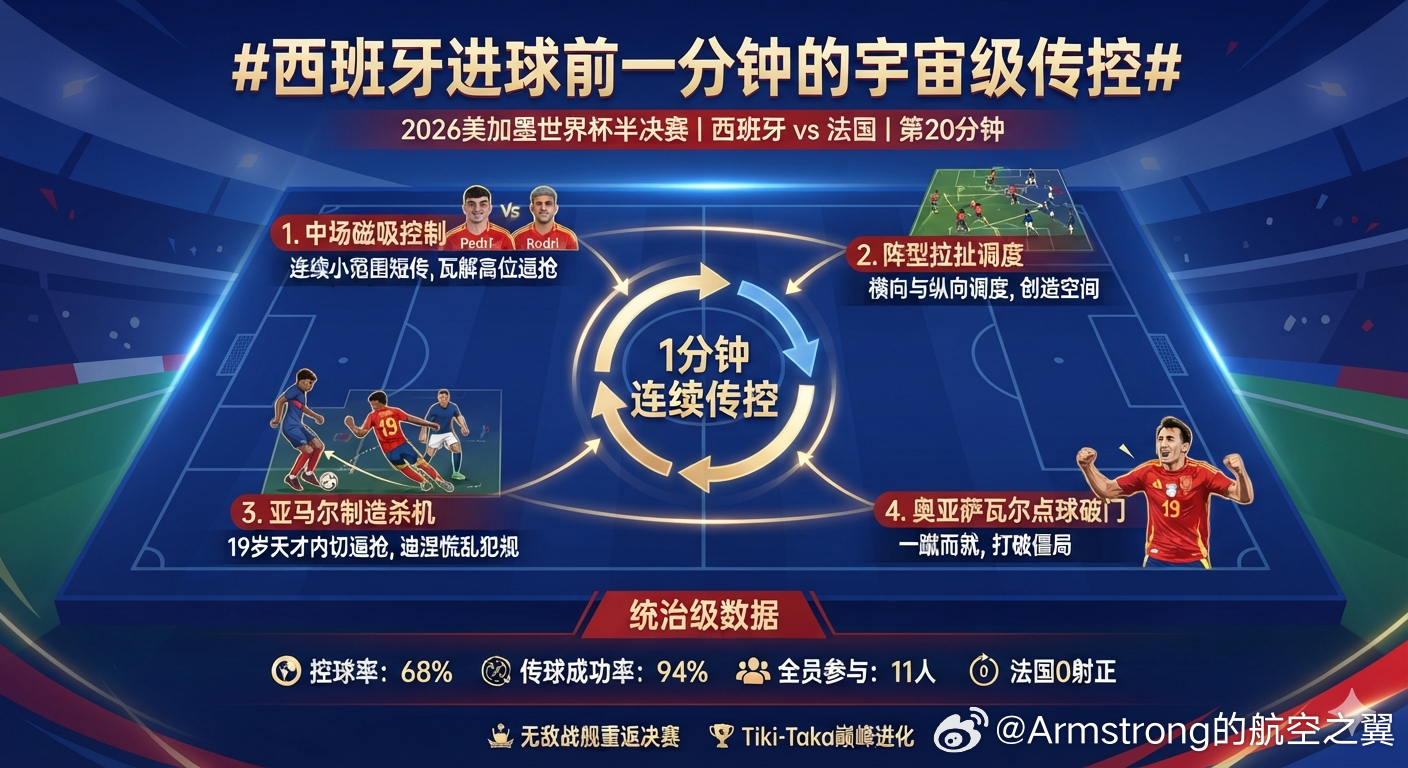 西班牙进球前一分钟的宇宙级传控 大V观赛团 在7月15日凌晨进行的美加墨世界杯半
