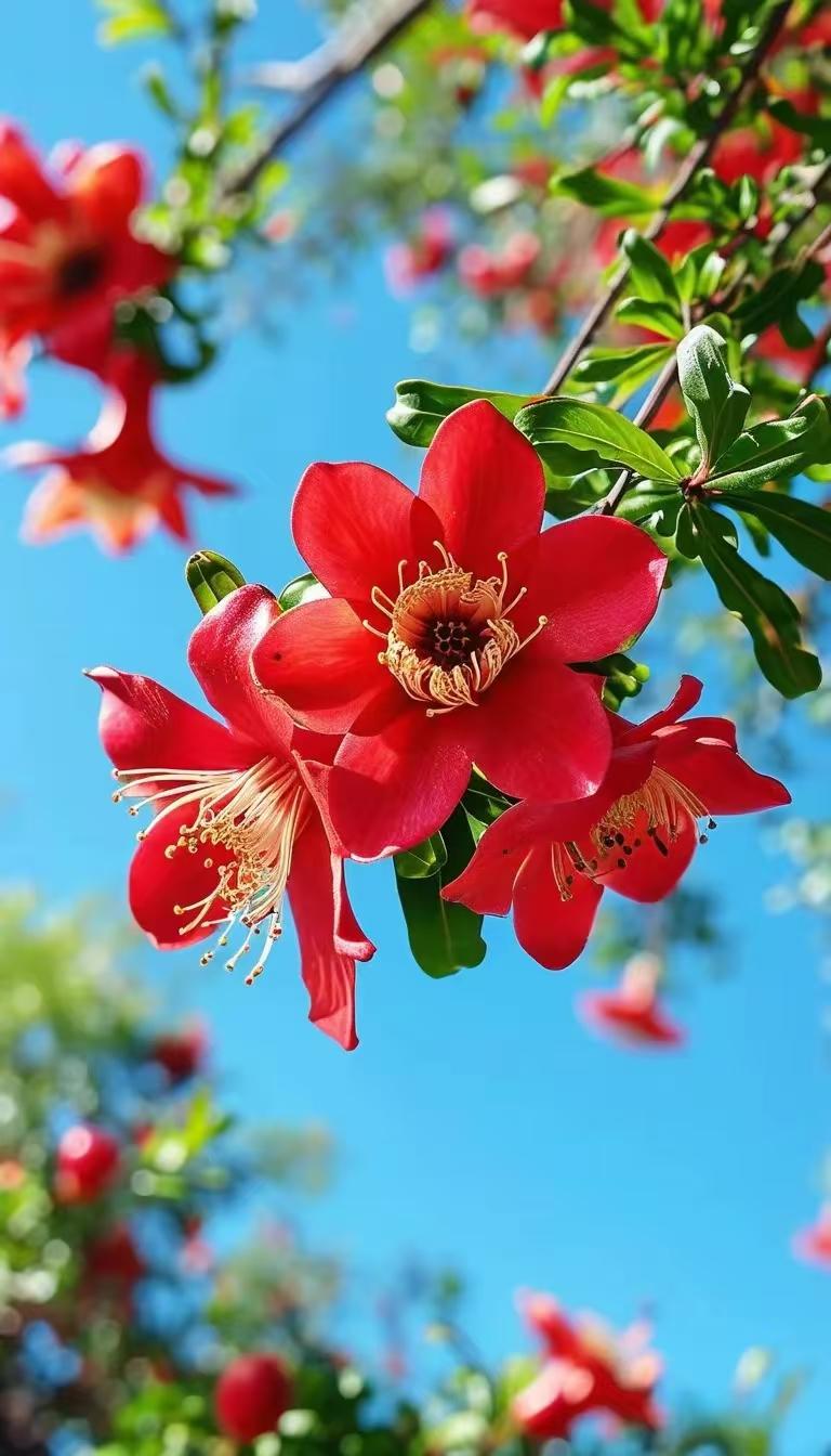 下联：夏风灼红花。