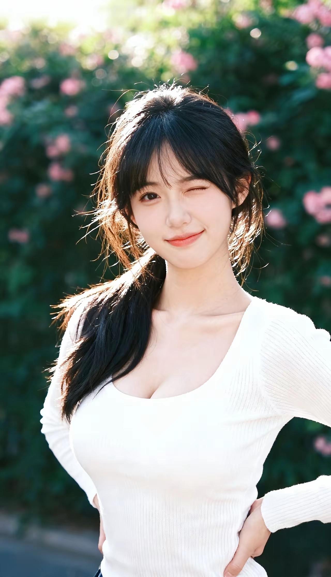 甜美女孩，眨眼笑如桃花🌸✨