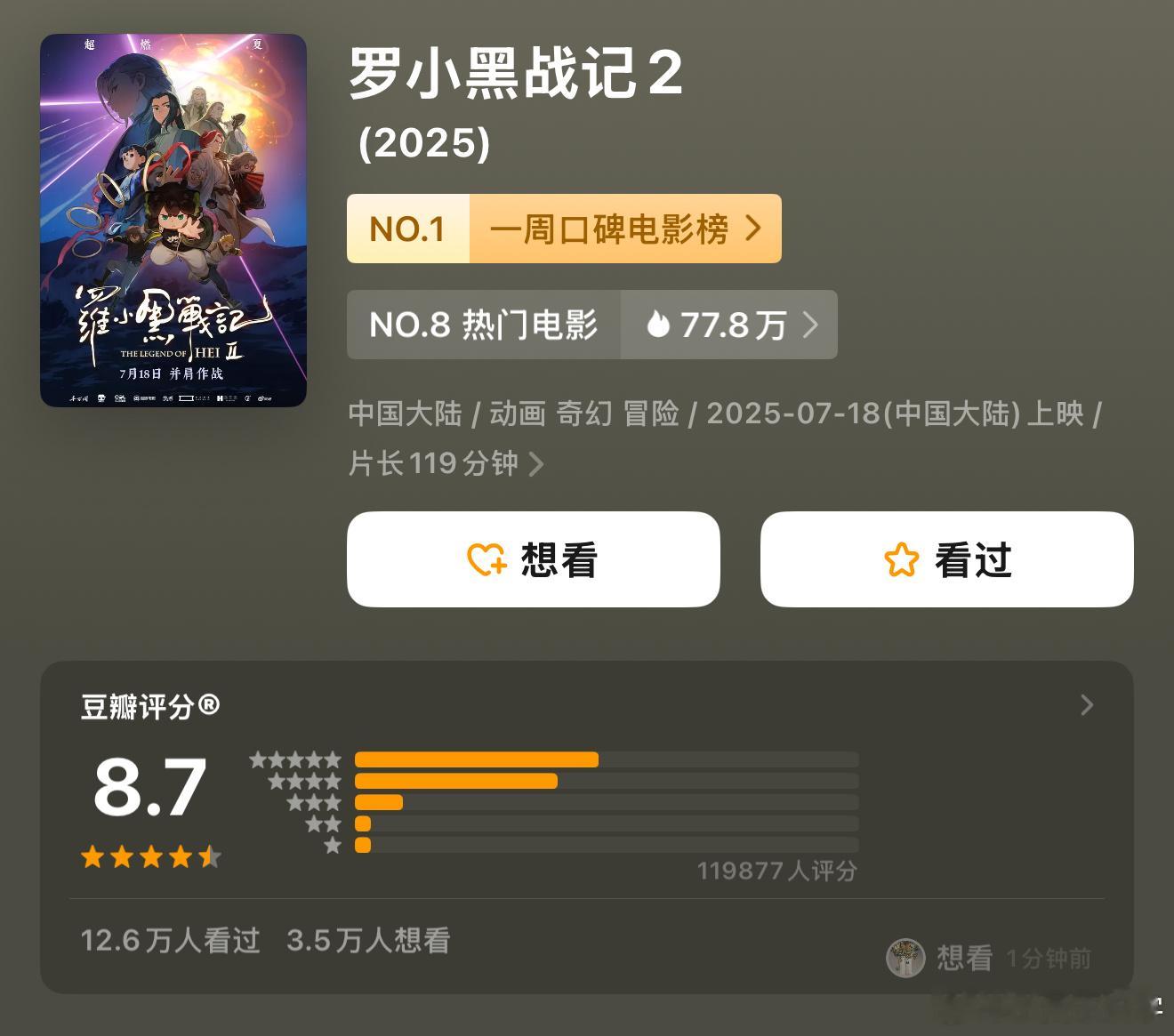 罗小黑战记2评分上涨 家人们快来看！罗小黑战记2评分上涨至8.7，这个含金量简直