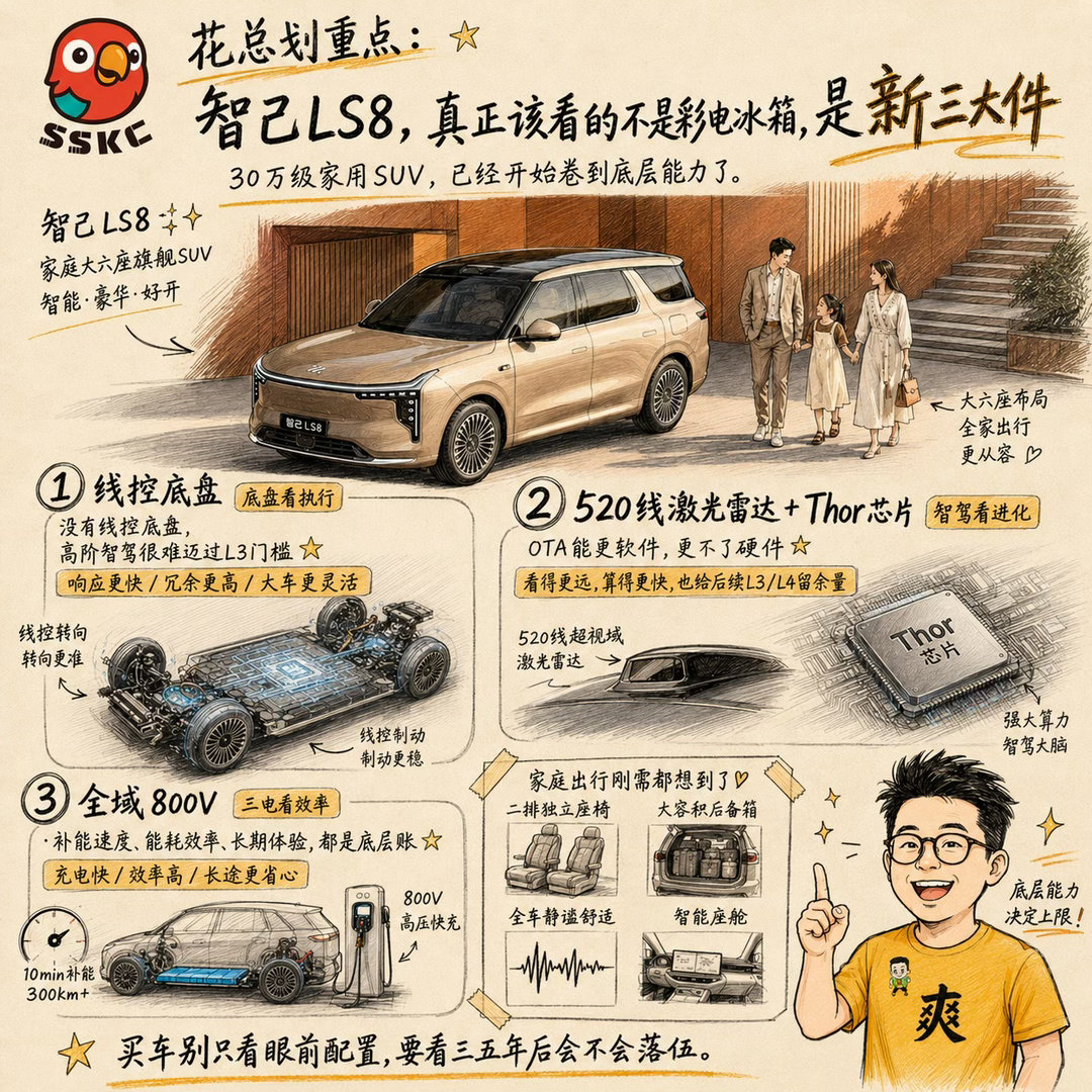智己LS8这次抛出个新概念：买新能源车，认准“新三大件”全线控底盘、高阶智驾硬件