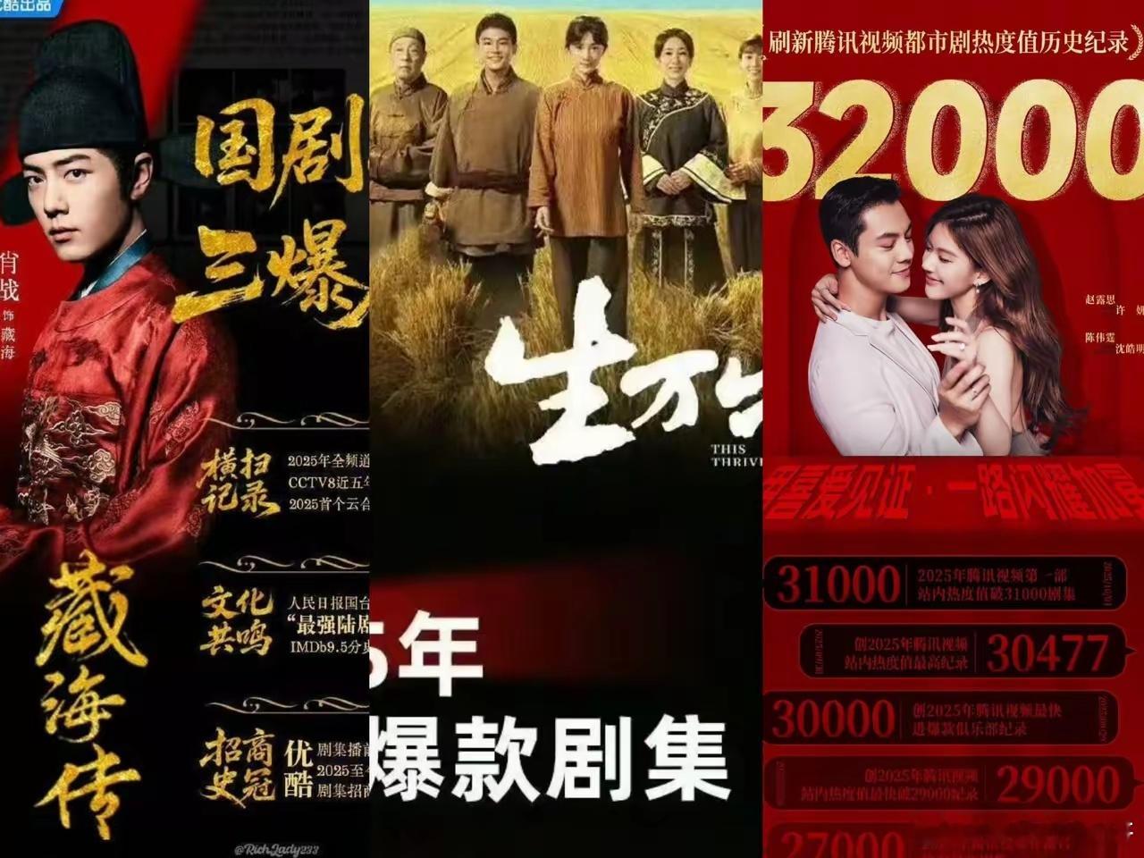 对比2025年三部旗鼓相当的热剧的数据《藏海传》电视剧热播榜市占率40.1%《生