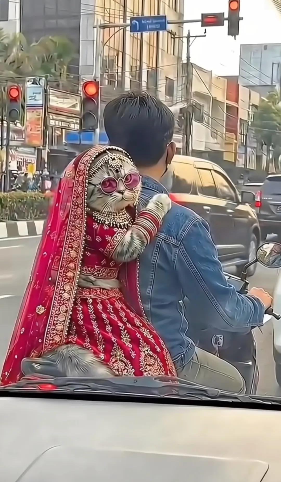 这猫咪新娘装太逗了，好可爱的新娘子！