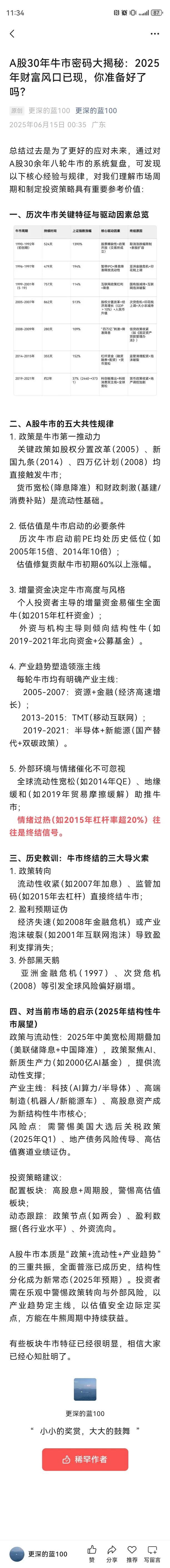 总结过去是为了更好的应对未来，通过对A股30余年八轮牛市的系统复盘，可发现以下核