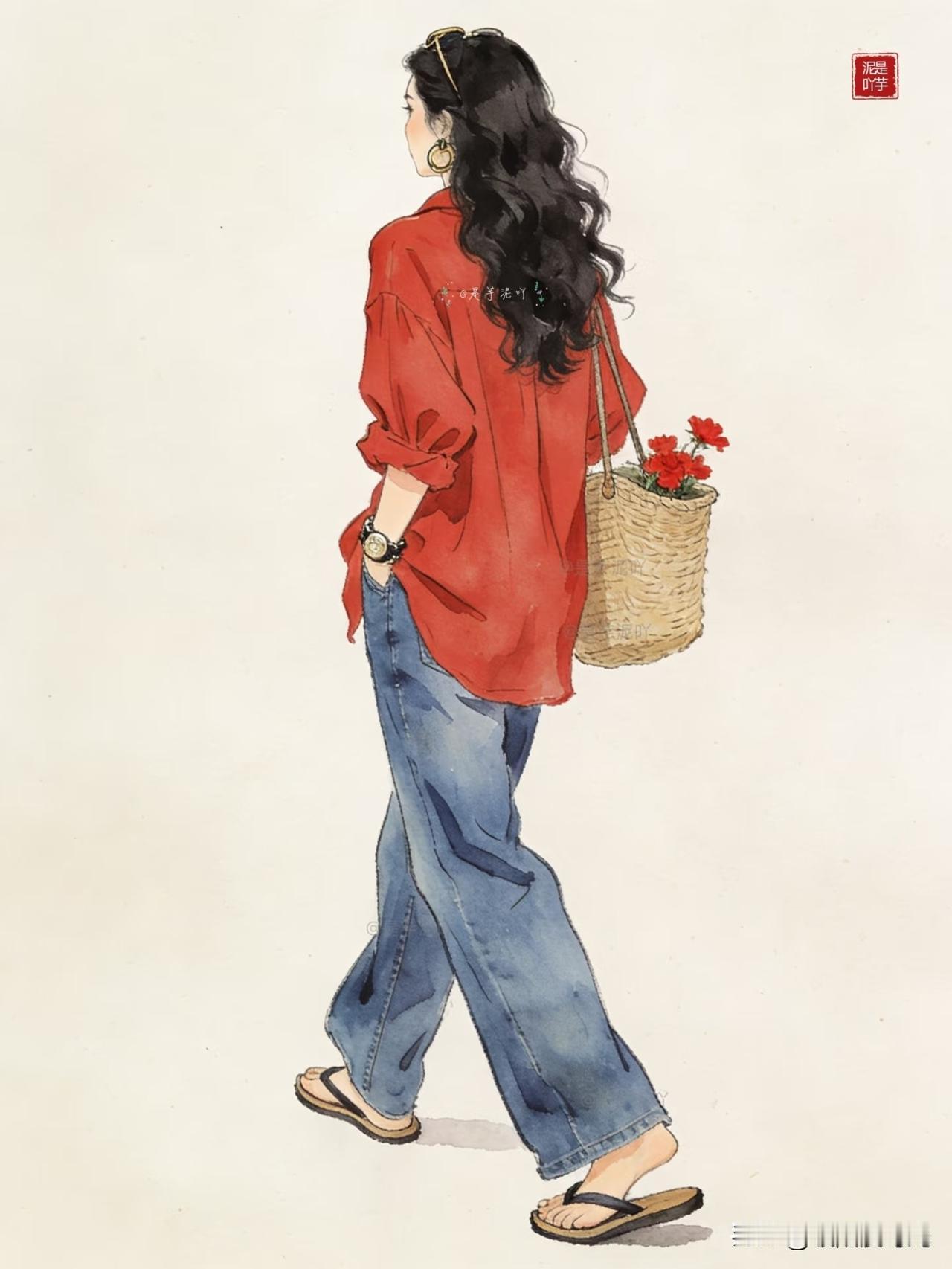 日子慢下来，与风、花和自己温柔相遇。
是芋泥吖时尚穿搭插画微信头像分享（48）