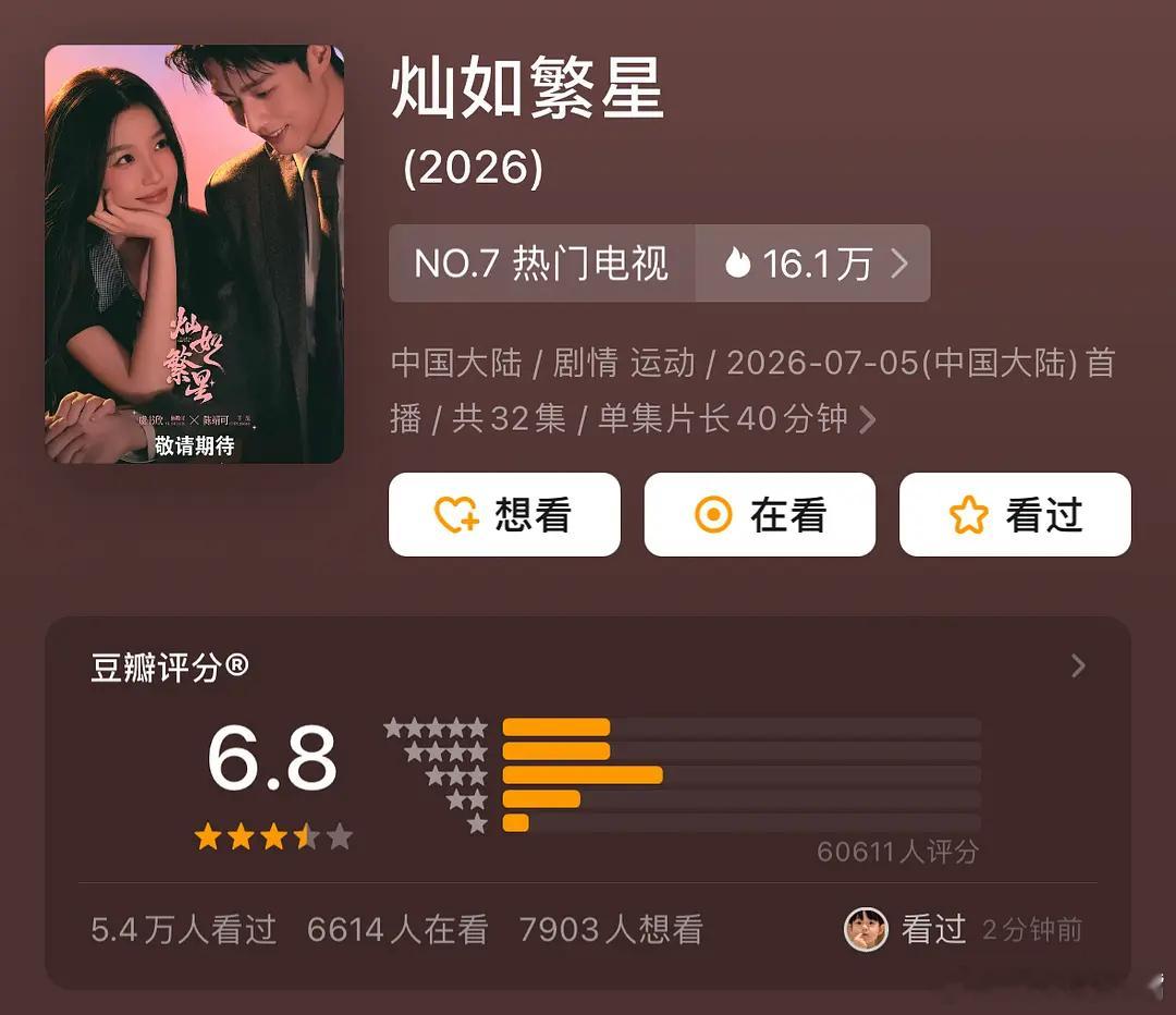 2026暑期档剧集开分仅一部破7.5来看下暑期档豆瓣开分汇总野狗骨头评分人数5.