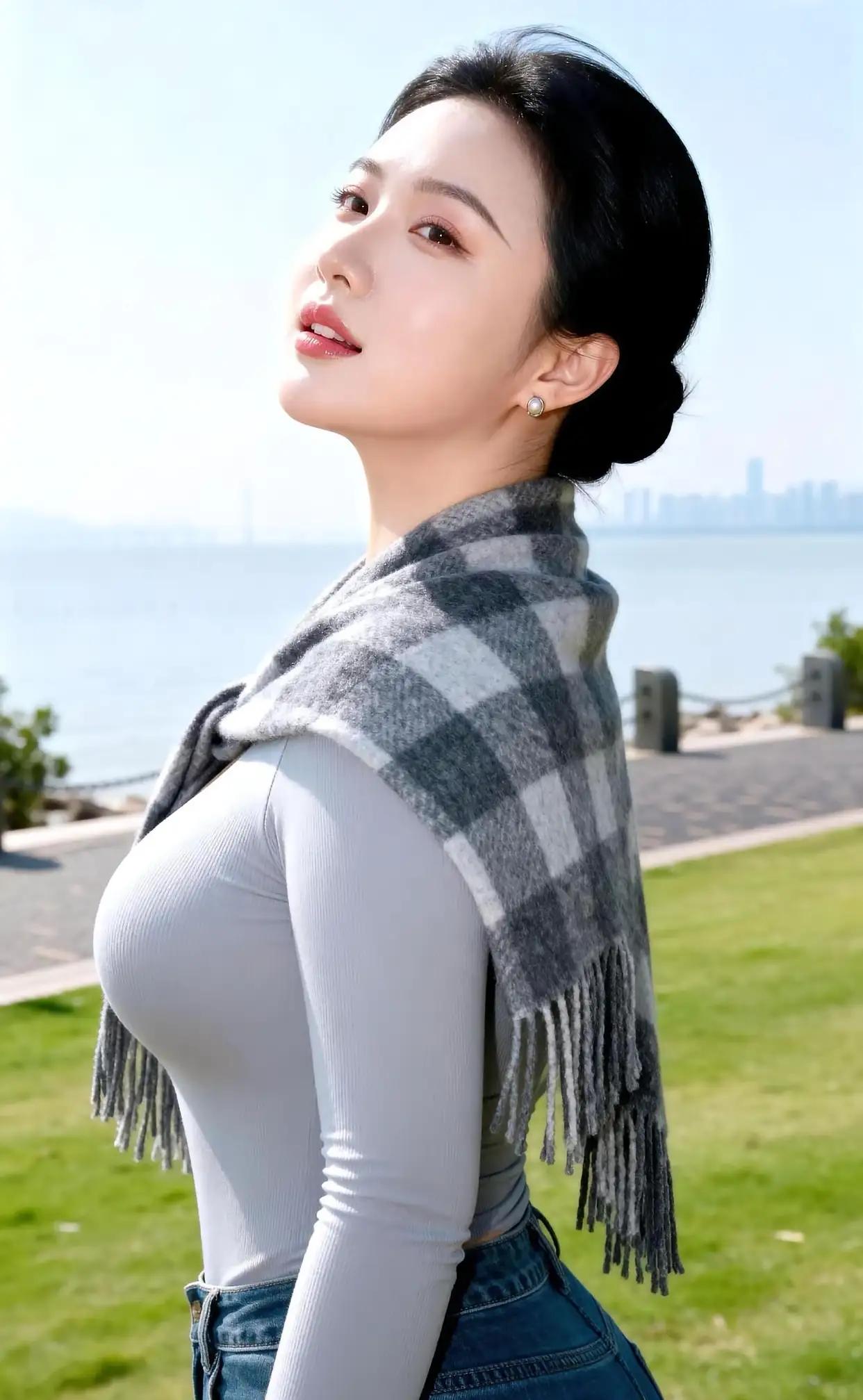 这位女性的穿搭风格属于 简约休闲风 。
具体分析如下：

- 服装款式 ：她穿着