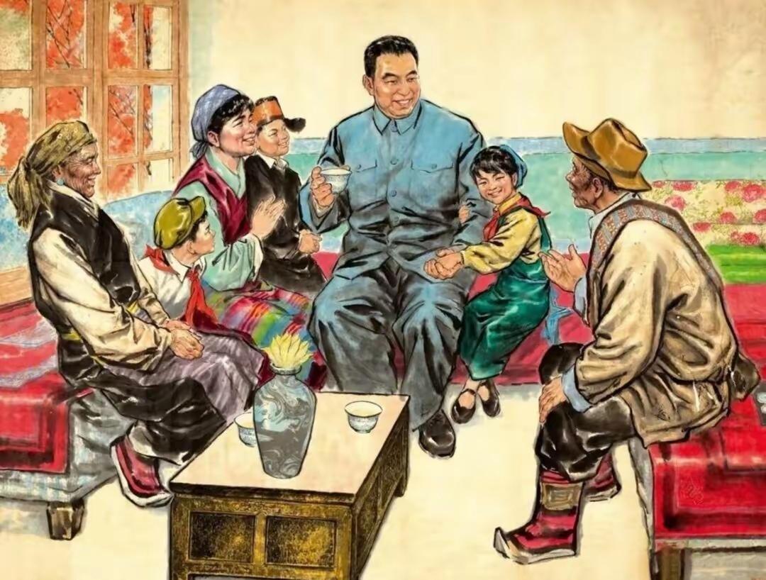 ＃红色文化＃
宣传画欣赏：
  《华主席来到咱农家》