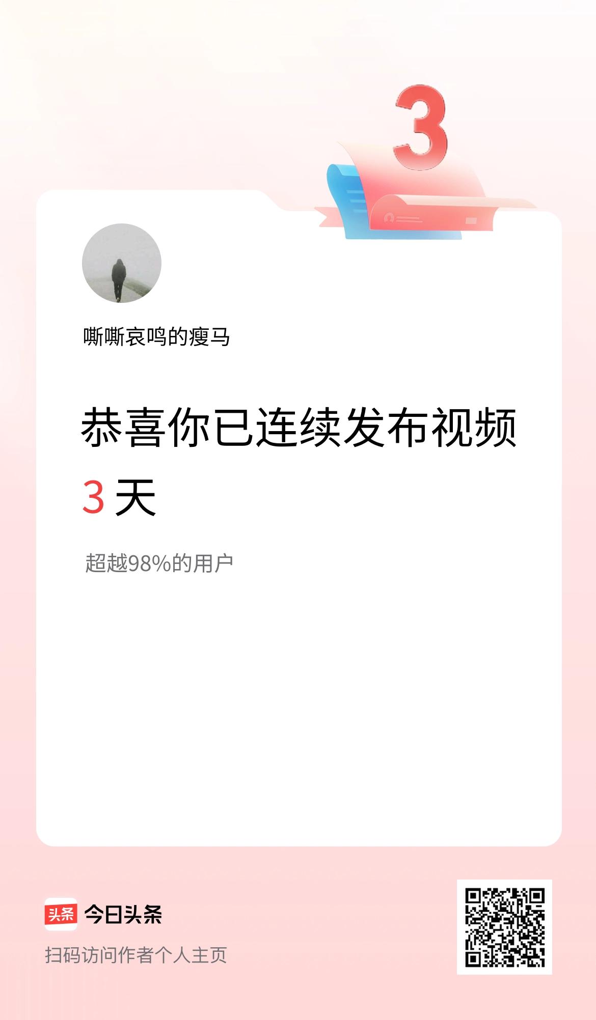 我在头条连续视频投稿3天