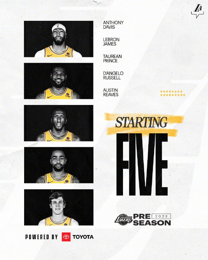 #篮网vs湖人##NBA季前赛# 詹姆斯首发！首发名单：浓眉 詹姆斯 普林斯 拉