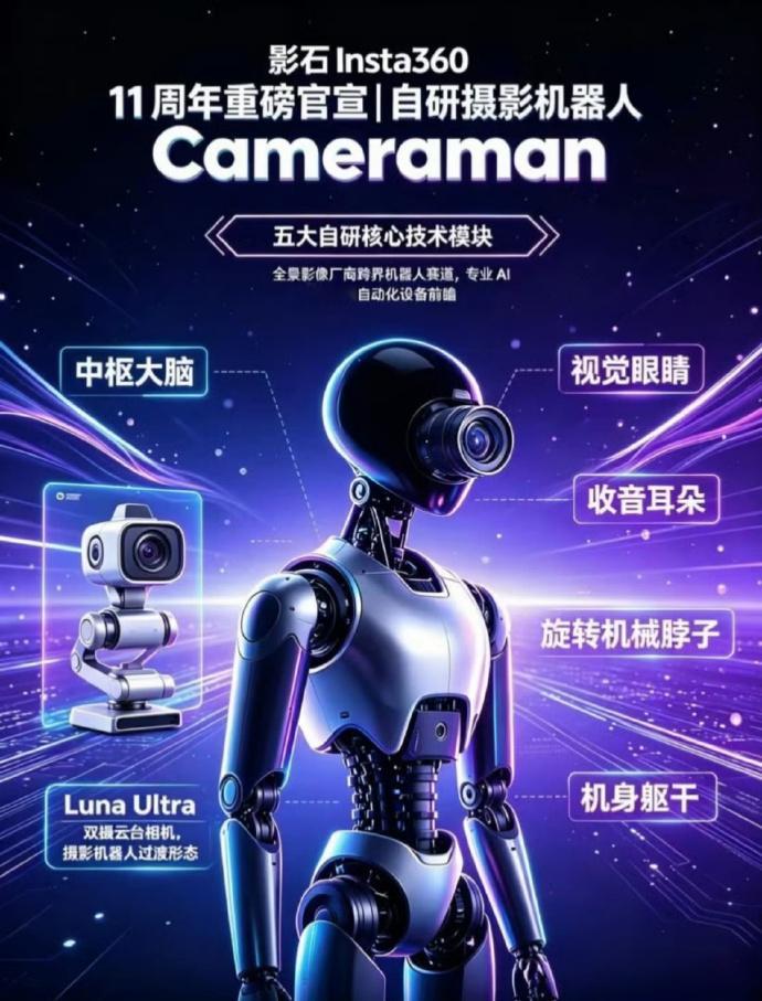 影石官宣造摄影机器人 当下机器人赛道摒弃一味复刻人形的思路 主打实用功能与细分场