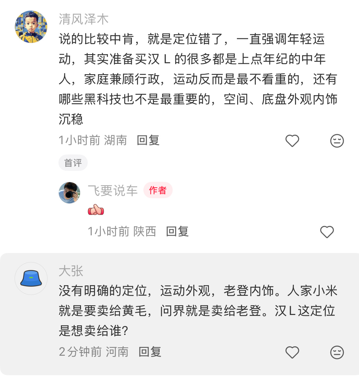 网友人才不少，小米卖给黄毛，问界卖给老登，比亚迪汉07（汉L）不知所云。这对吗？