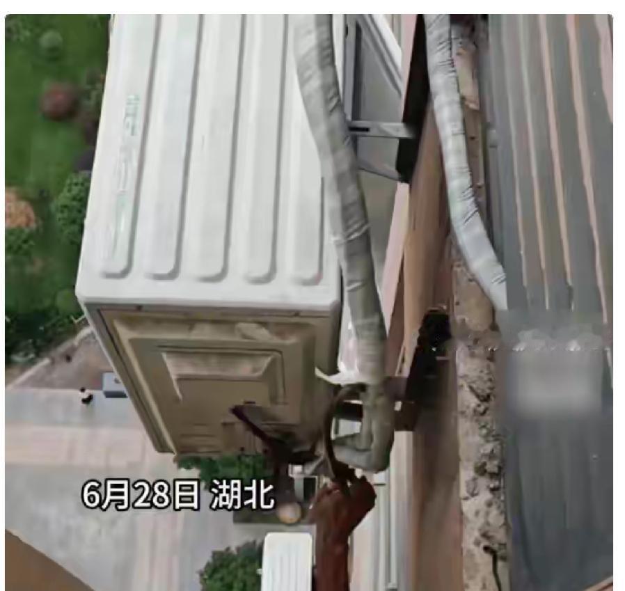 湖北，一安装师傅刚刚安装完一台空调，正在调试。

突然看见下面伸出一只拿着钳子的