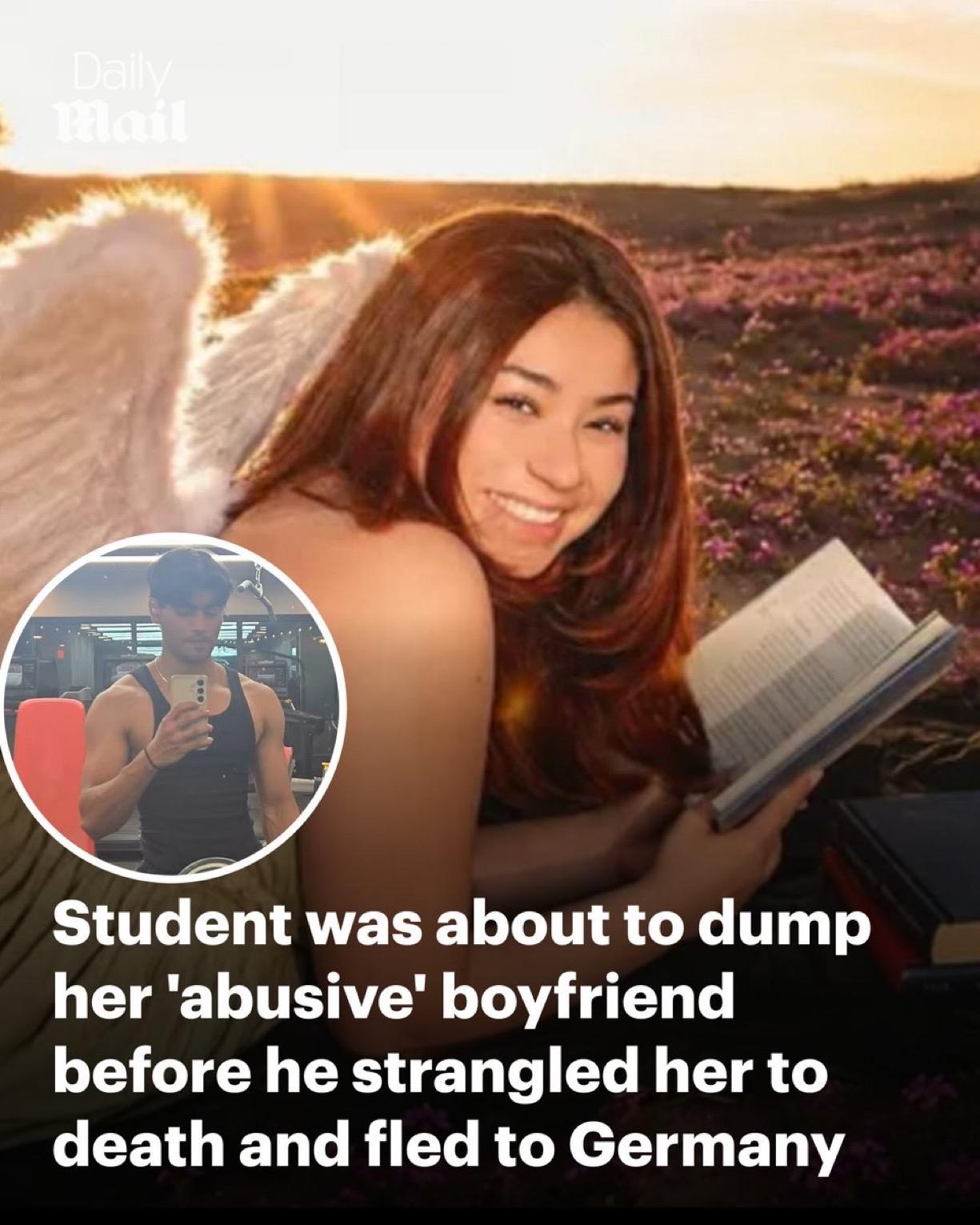 一名美国女大学生在她的公寓中被她施虐的男友谋杀，随后警方表示，这名男友在试图逃往