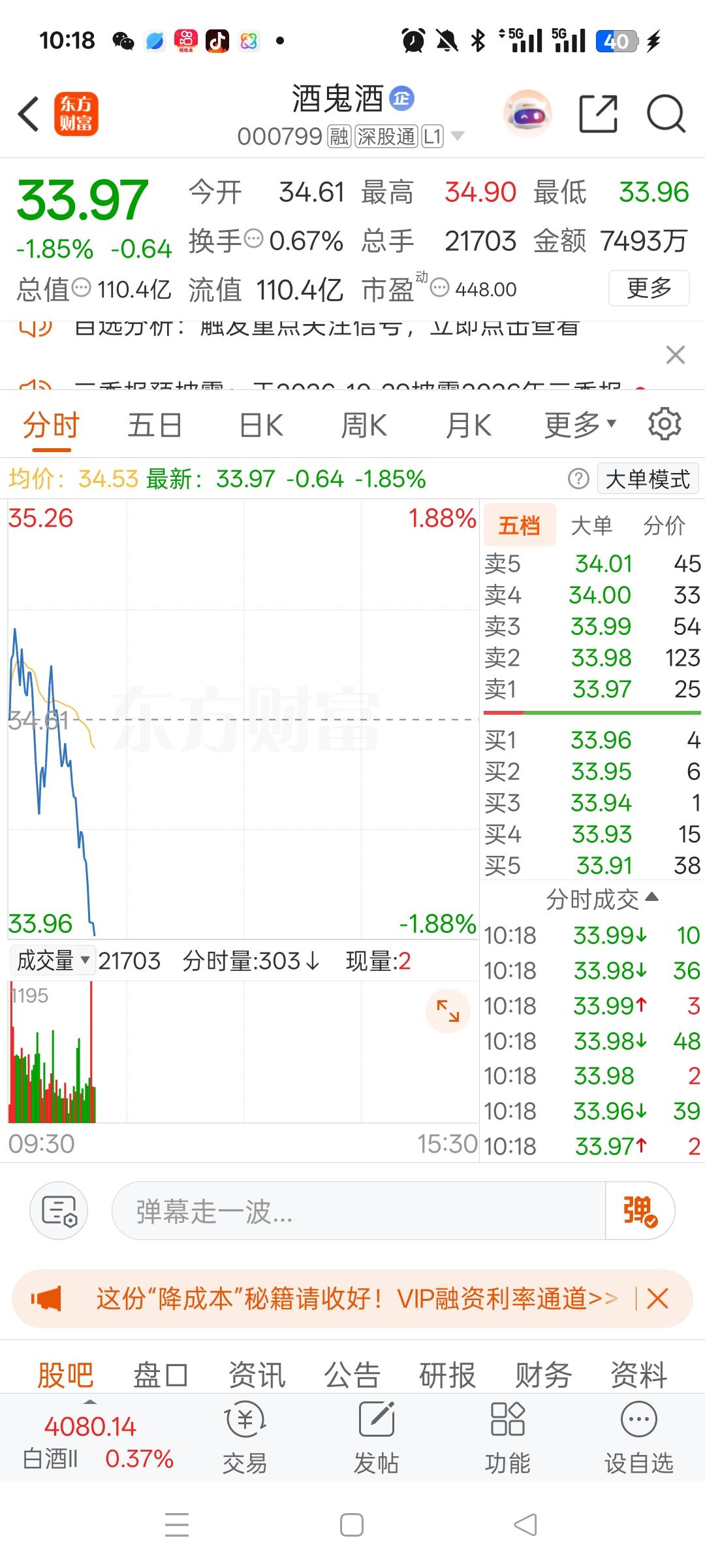 一位股民在股吧里发帖崩溃的嚎啕大哭。

60元重仓杀入酒鬼酒，足足砸进去120万