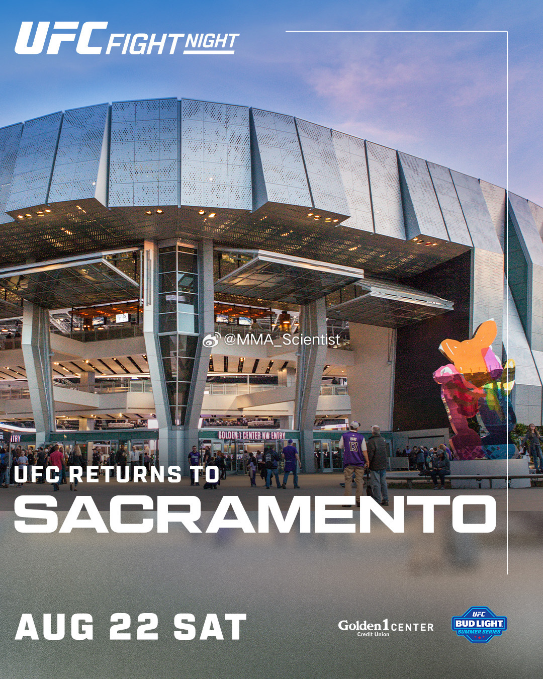 UFC官宣！将于8月22日回到萨克拉门托，举办一场格斗之夜。UFC上海 王聪VS