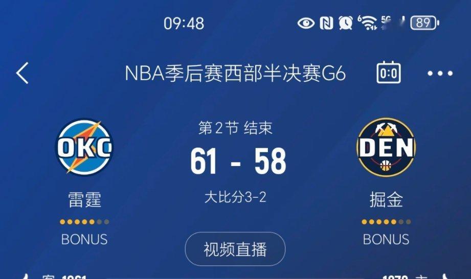 上半场结束，掘金落后3分！掘金vs雷霆 ​​​
