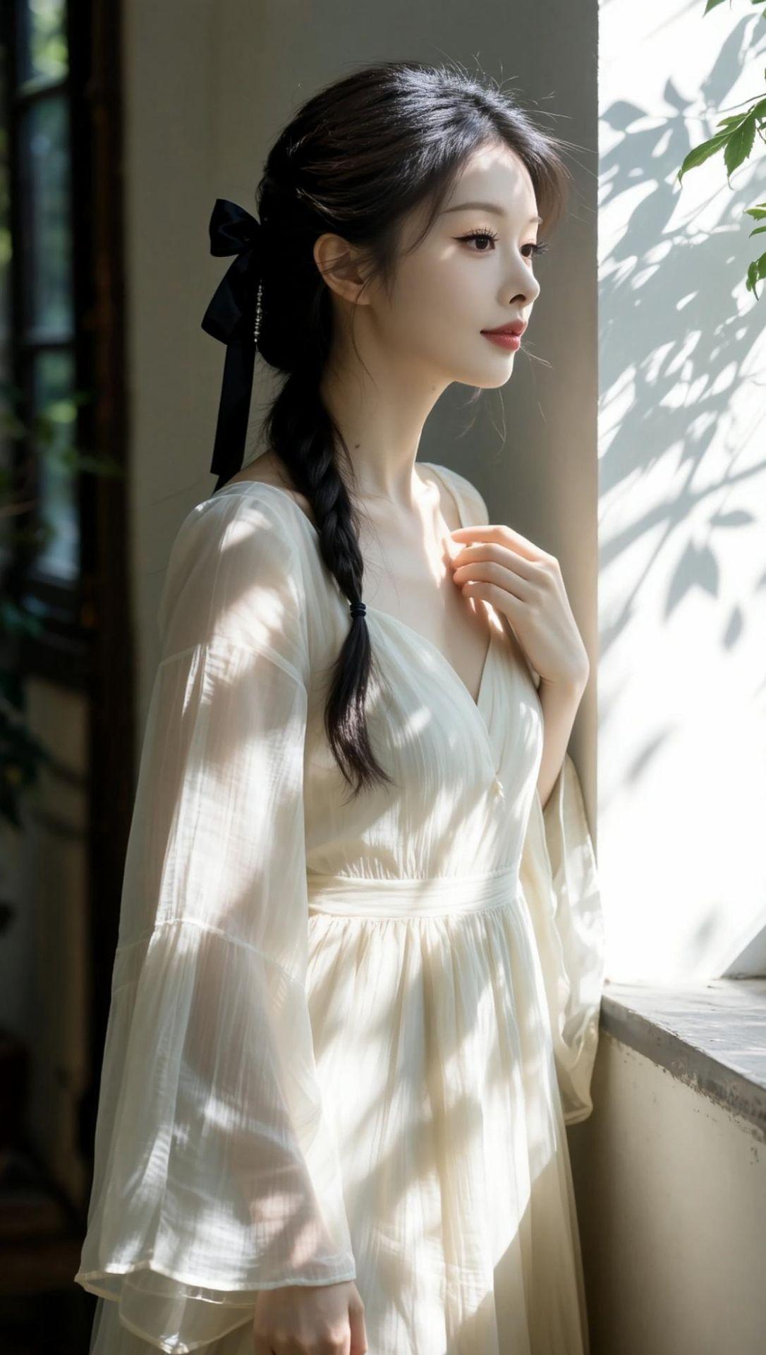 AI清冷光影写真  森系高级感 森系少女 长裙与阳光
