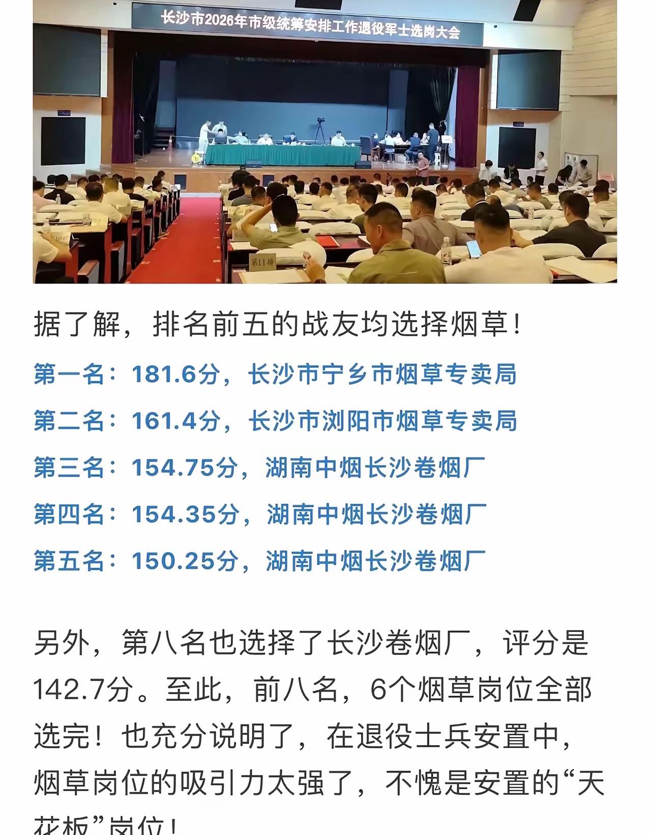 烟草公司公认的枪手，不愧是退役士兵都想要进的单位，这个前5名都选了烟草，前8名6