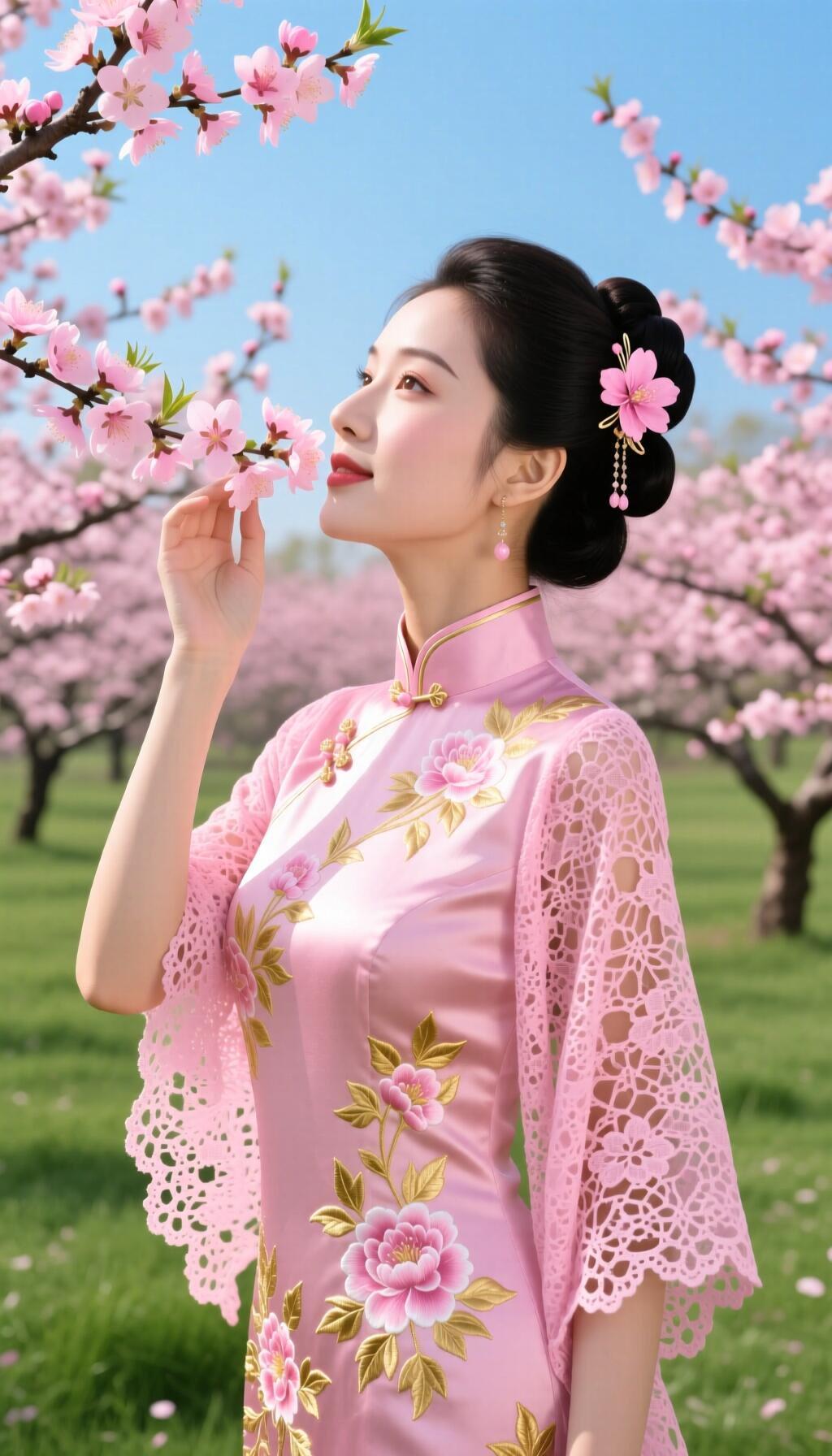 粉嫩春日，花间美人，古风韵味，尽在眼前。🌸💕