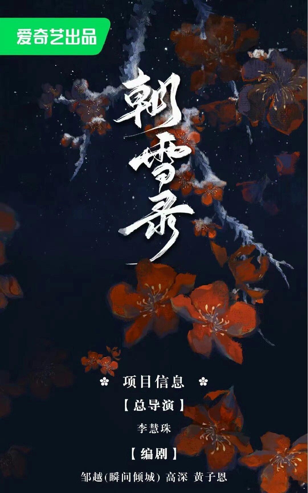 小说改编 女主探案剧《朝雪录》改编自步月浅妆《权宠之许作医妃》，阅文导演：李慧珠