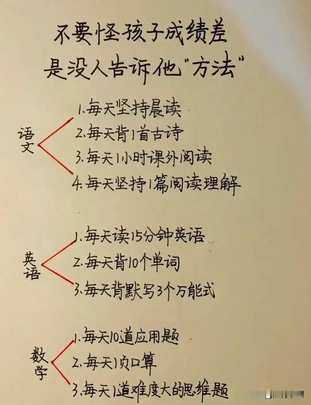 不要怪孩子成绩差，而是没人告诉他们方法！语文和英语每天坚持晨读，数学每天坚持计算