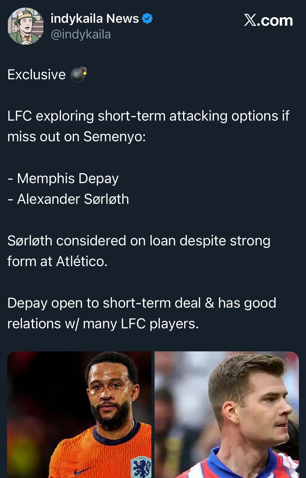 按绿帽的说法，如果赛梅约买不下来，那么前锋会有一个短期计划。德佩大概率是真不行了