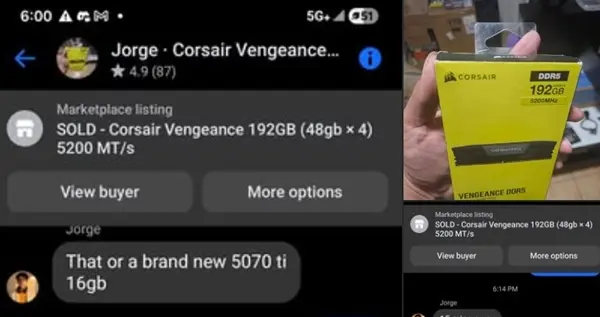 玩家用192GB DDR5换了张RTX 5070 Ti！亏大发了