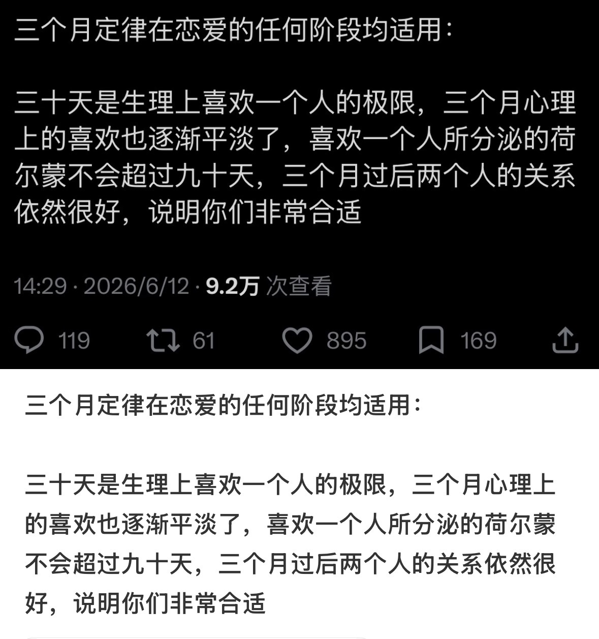 三个月定律在恋爱的任何阶段均适用 ​​​