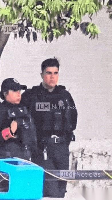 墨西哥阿瓜斯卡连特斯的大街上，一名穿着深色制服的男警察，当着来往车辆的面，直接把