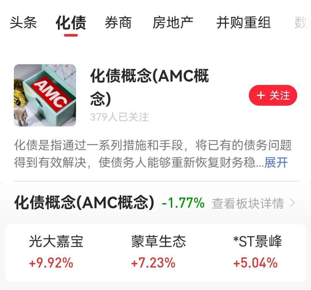 今天早上的会议提到了化债，要解决地方债务，结果下午化债概念股（AMC概念）就出来