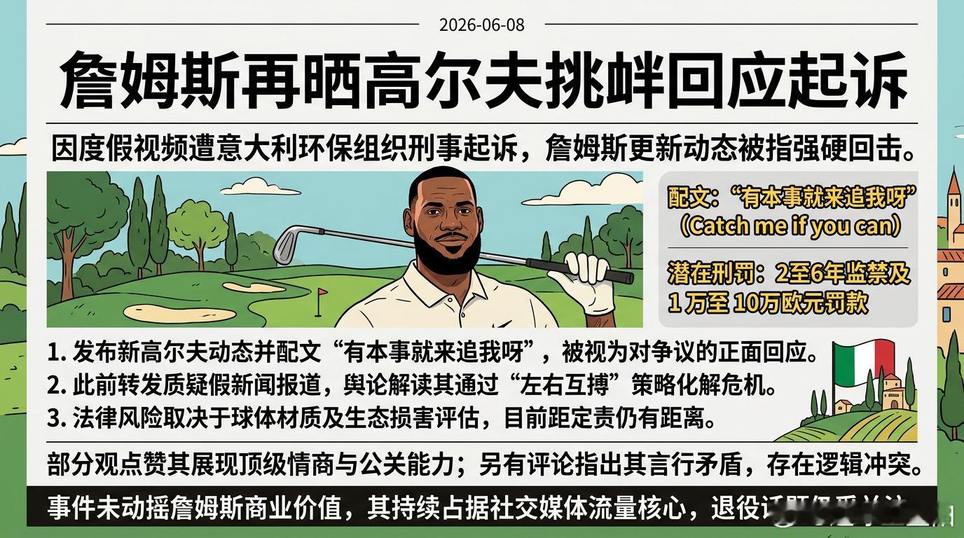 湖人球星勒布朗·詹姆斯此前在意大利度假时，将高尔夫球打入地中海，引发环保组织不满
