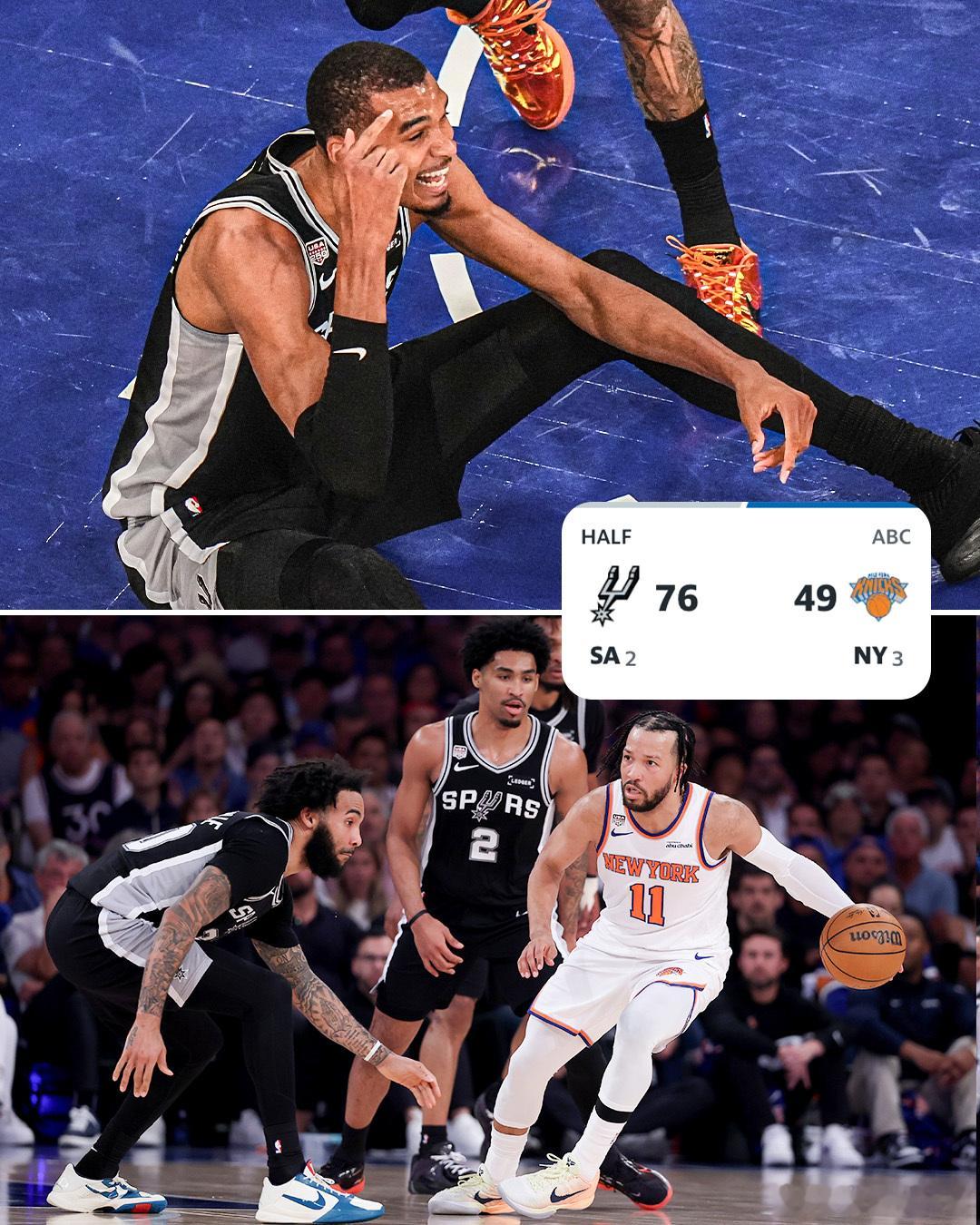 NBA总决赛G4上半场结束：马刺 76–49 尼克斯第一节节：41–22｜第二节