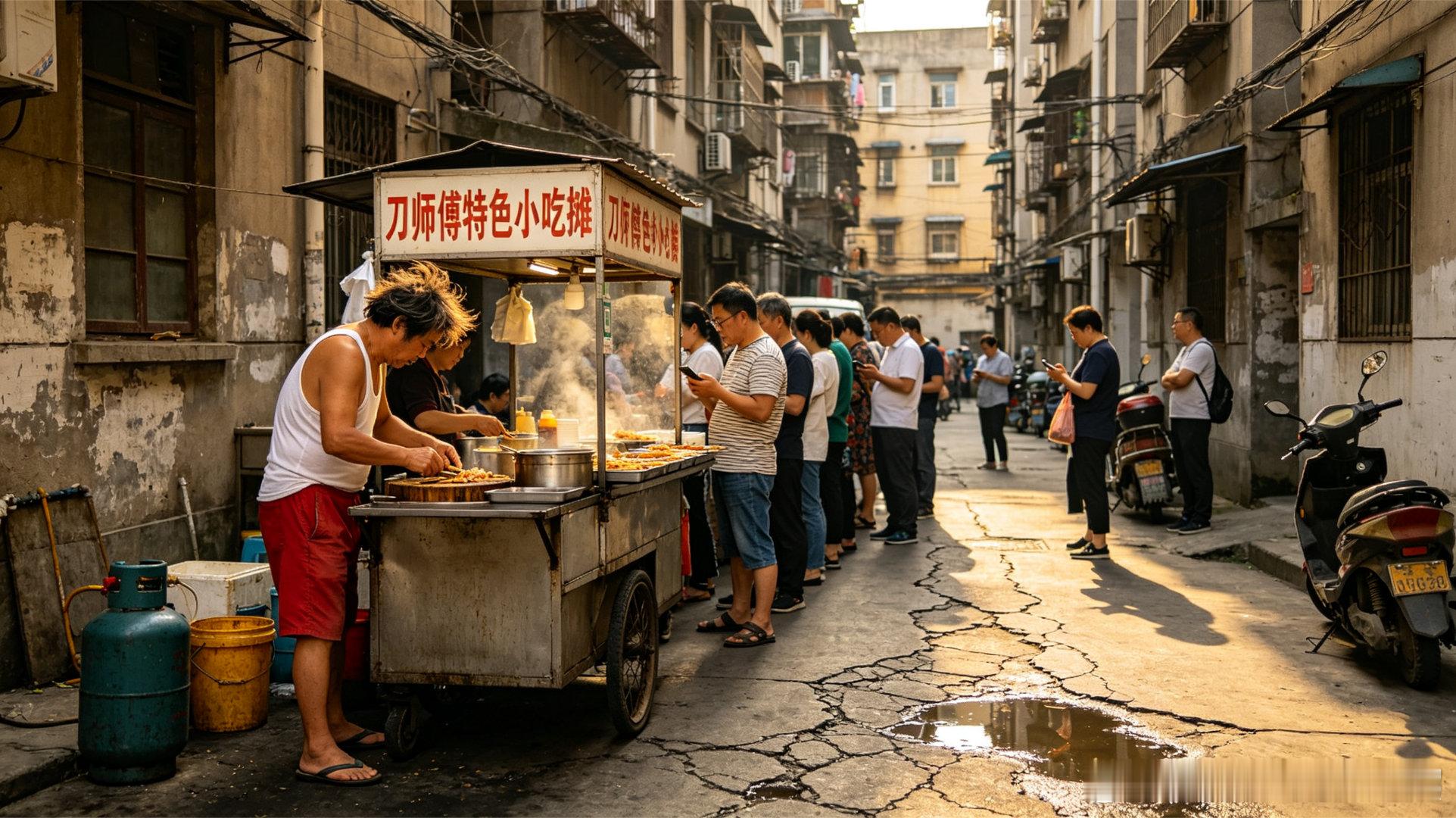 就是藏在老破小棚户区的手推车小吃摊，贩卖的全是大众化街头小吃，用料扎实，卖相粗糙