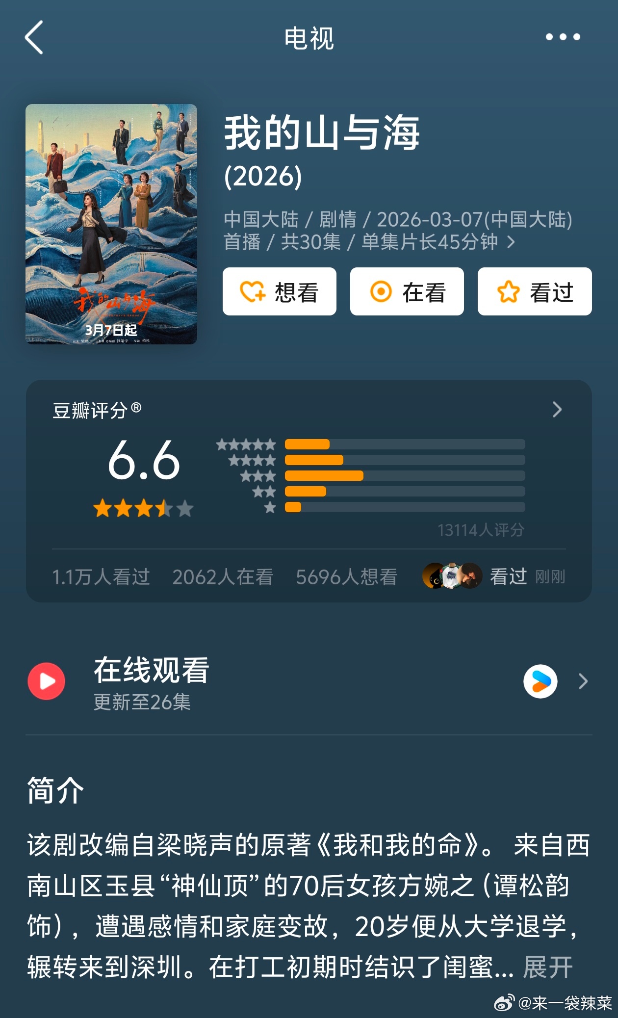 《好好的时光》，《我的山与海》今天开分了，《好好的时光》豆瓣开分6.9 ，《我的